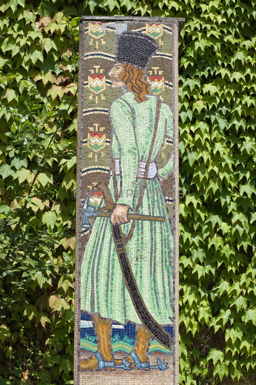 A full length mosaic of the Hungarian poet Balint Balassa (1554-1594), the founder of modern Hungarian lyric poetry. Monument on public display outside the Hungarian Pavilion in Giardini, Venice.