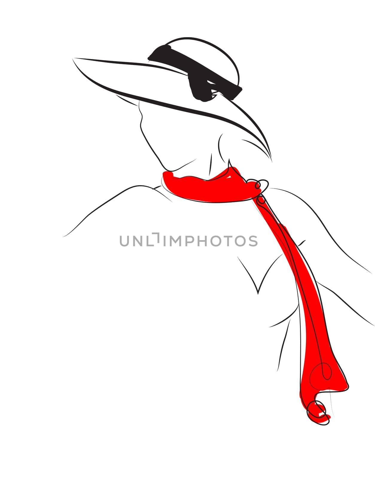 woman in a elegant hat and red scarf