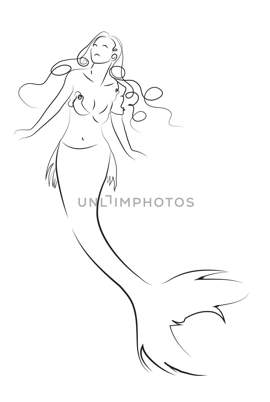 woman mermaid with long hair made in 2d software