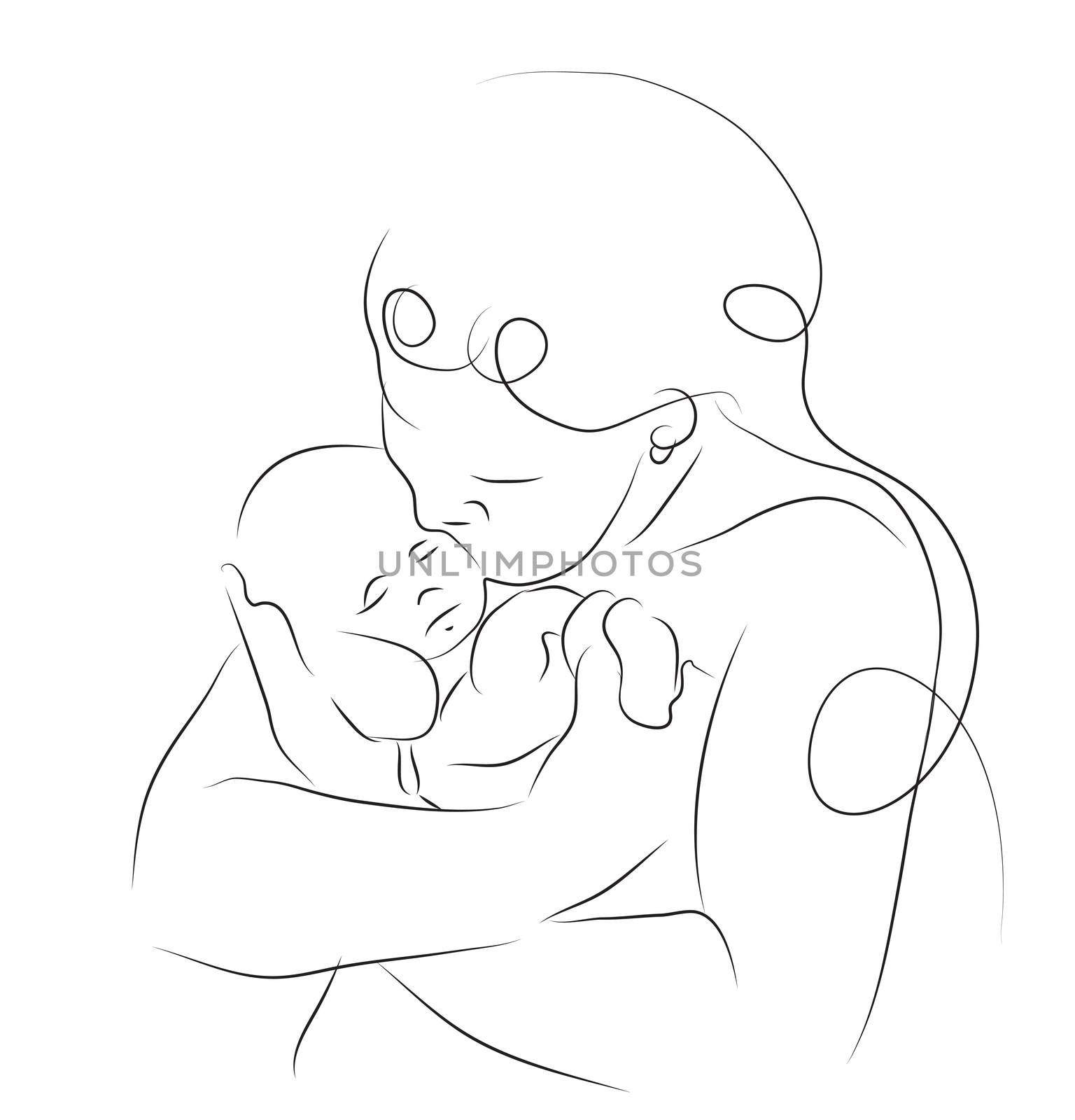 Woman holding a baby - hand drawn  llustration