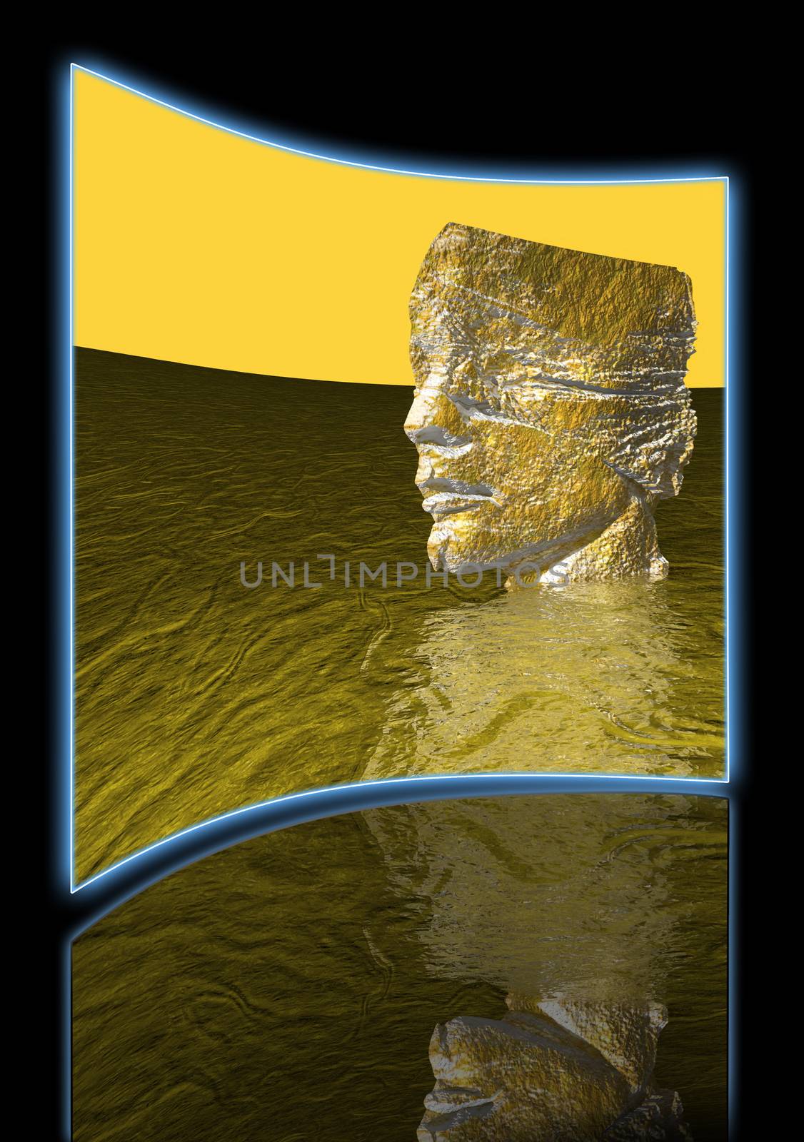 Head of man in water  made in 3d end hand painted in photoshop