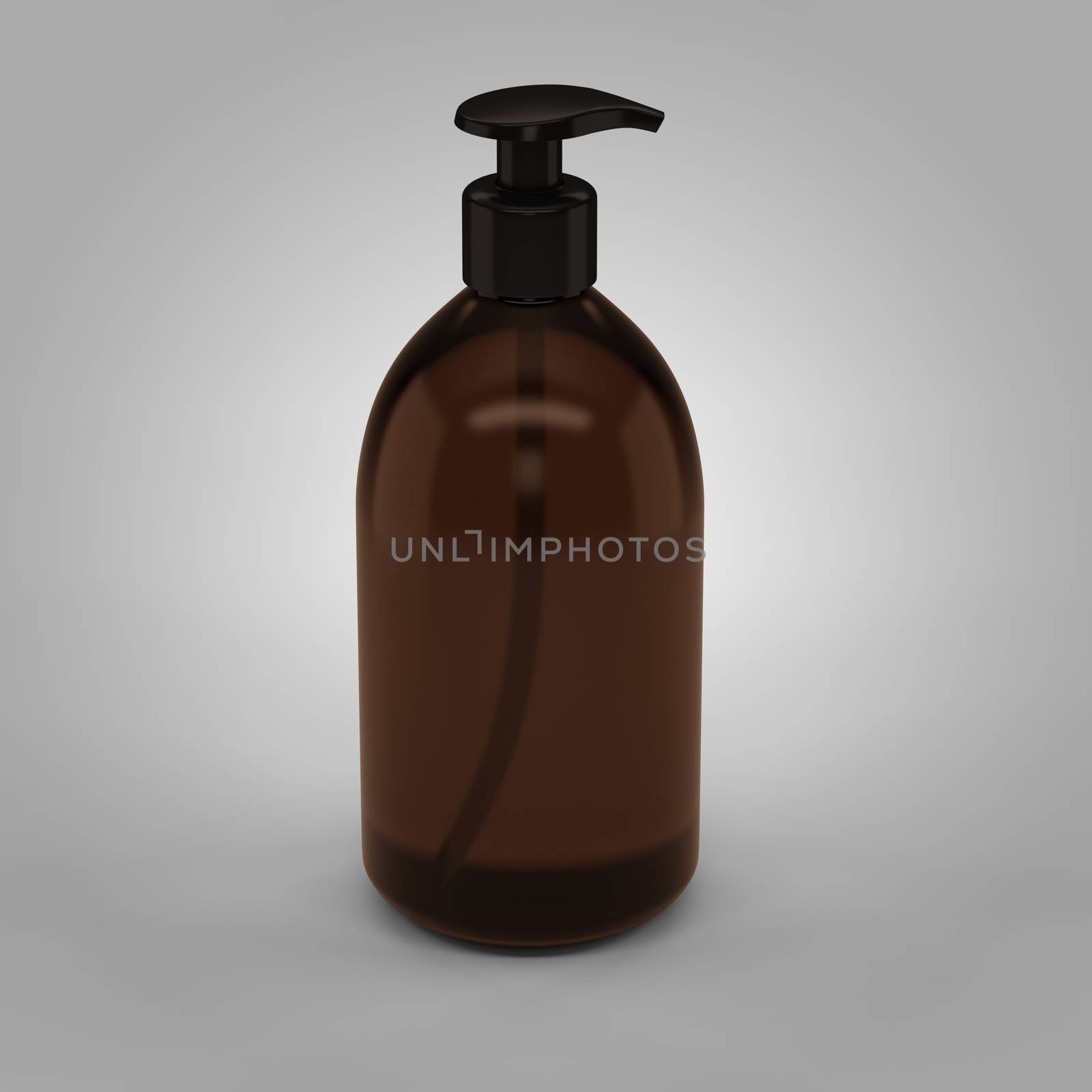 A brown transparent plastic bottle with a dispenser for cosmetics - mockup. 3d illustration