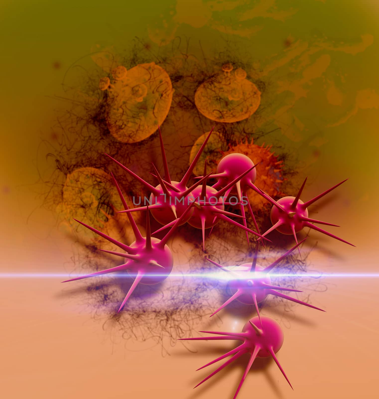Digital 3d  illustration of  cancer cells in color background and optical flare