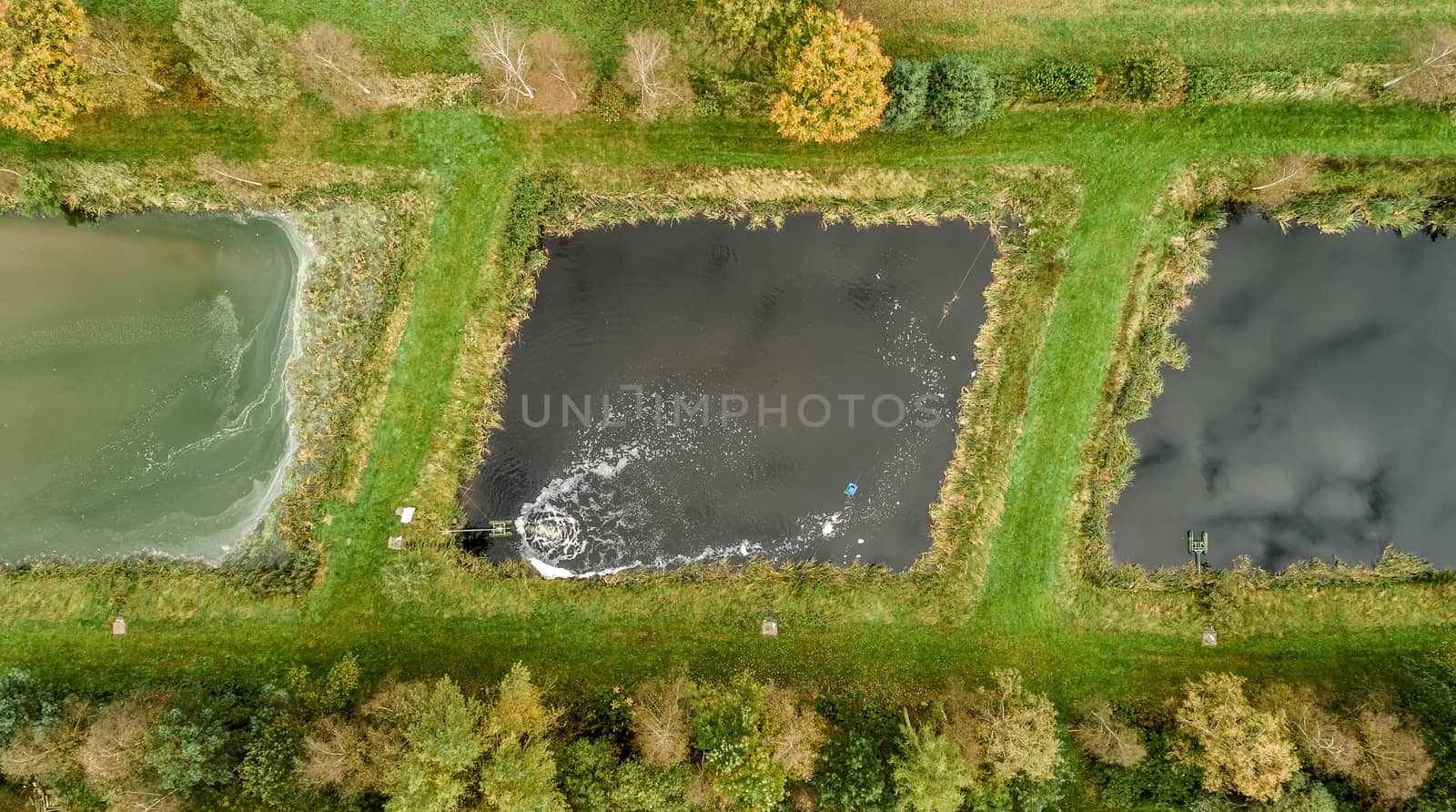 fish breeding basin with ventilation, aerial view with drone