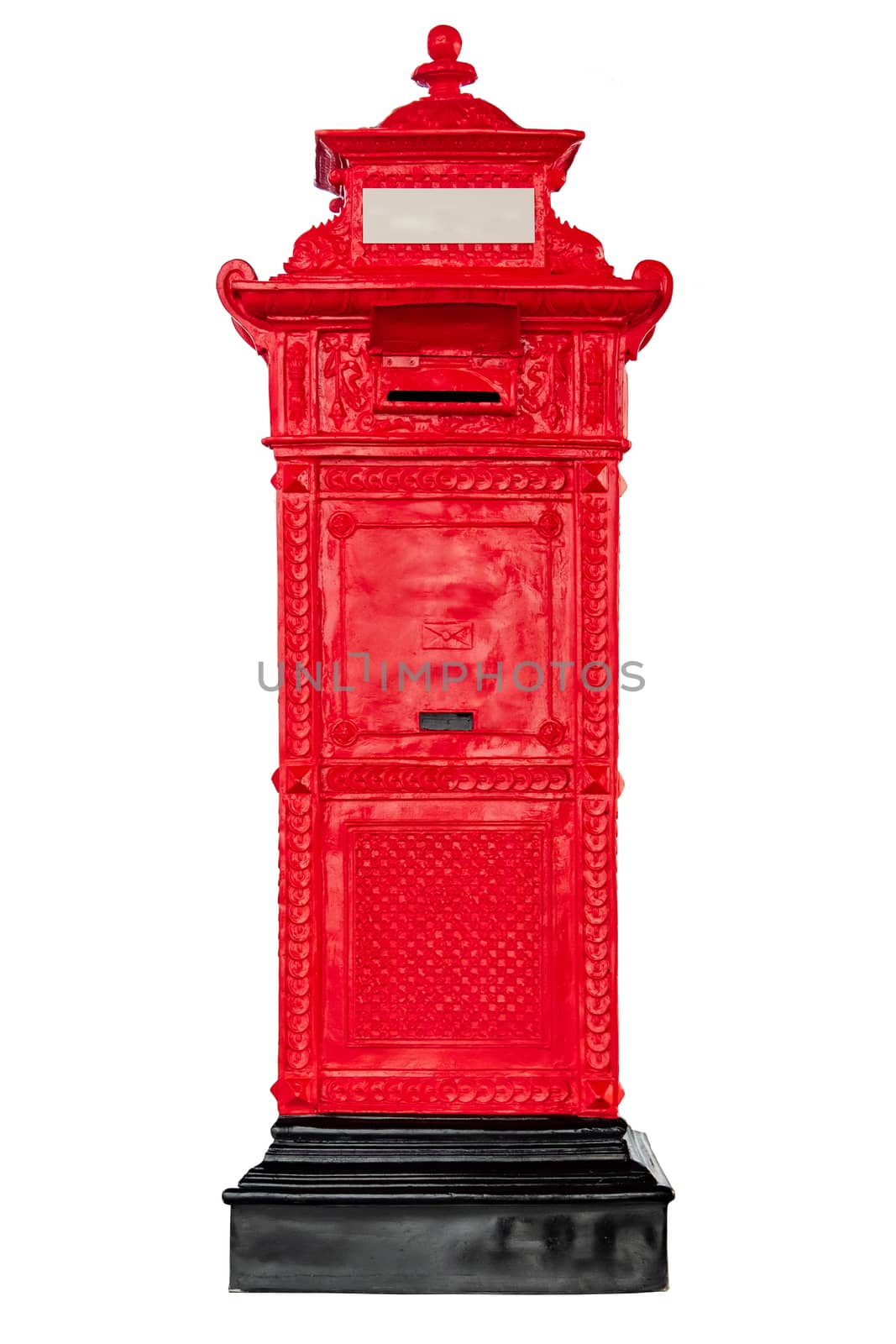 Isolated antique red post mail box on white background. by Tanarch