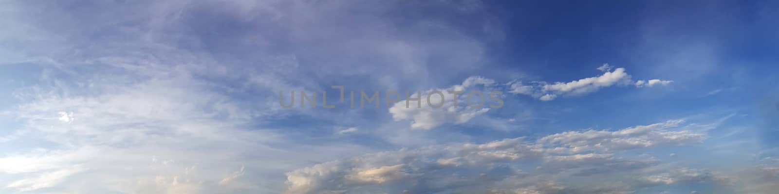 Panorama sky with cloud on a sunny day. Beautiful cirrus cloud.