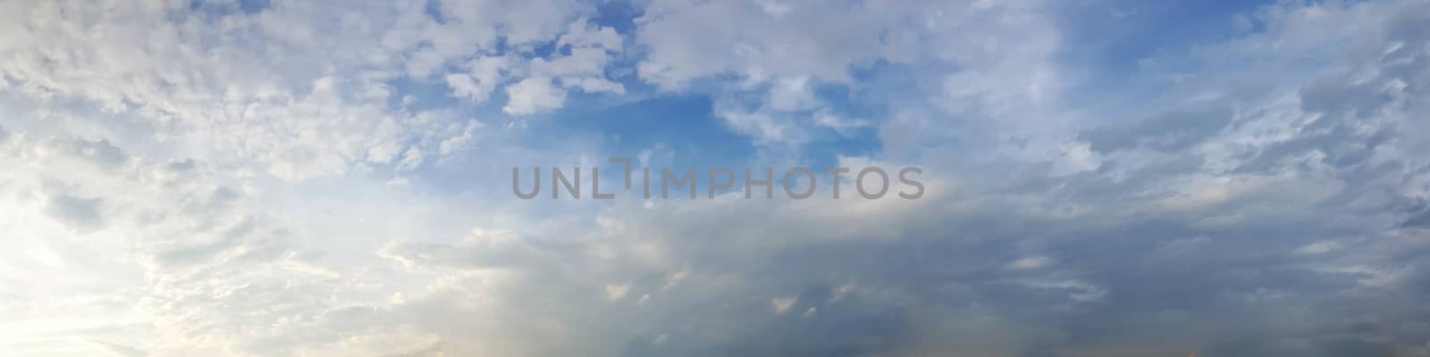 Panorama sky with cloud on a sunny day. Beautiful cirrus cloud.