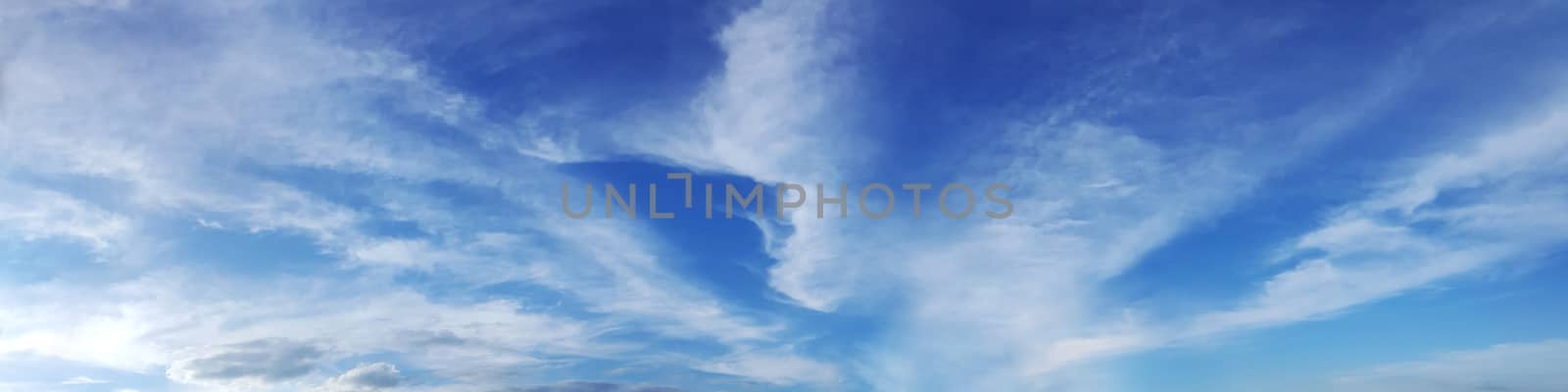 Panorama sky with cloud on a sunny day. Beautiful cirrus cloud.