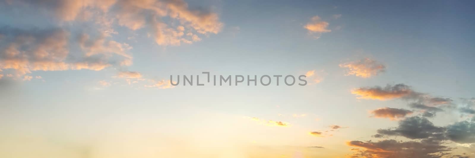 Dramatic panorama sky with cloud on twilight time. Panoramic image.