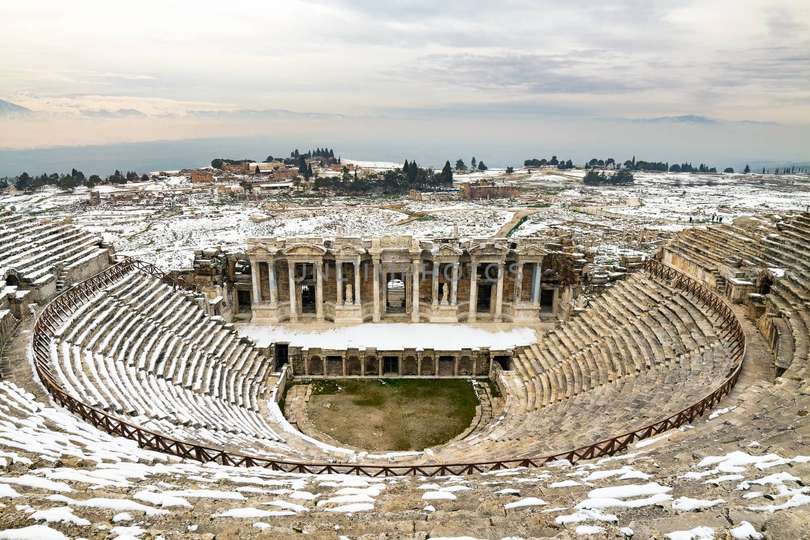 Ancient ruin in winter at Pamukkale Hierapolis old city, Turkey.