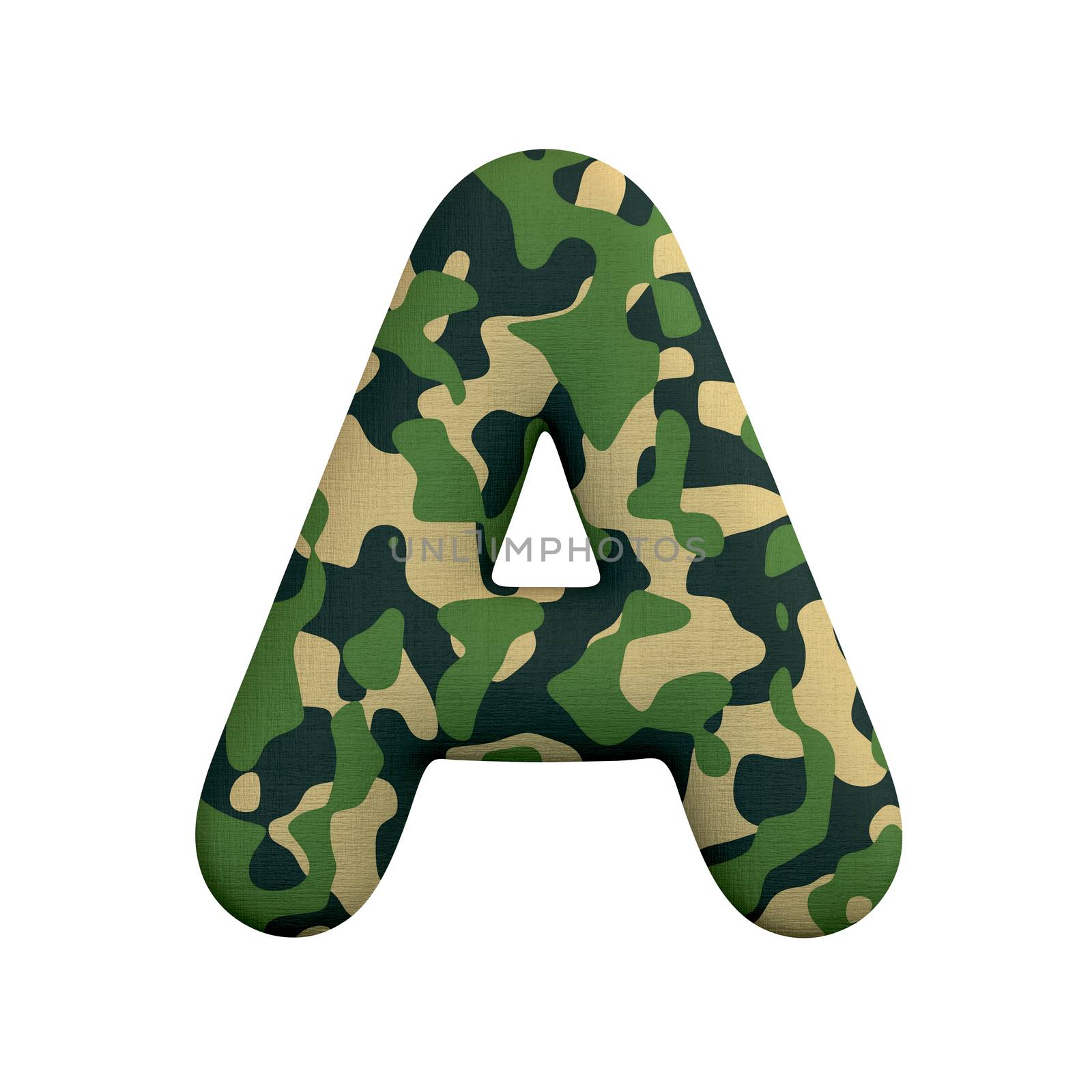 Army letter A - Capital 3d Camo font isolated on white background. This alphabet is perfect for creative illustrations related but not limited to Army, war, survivalism...