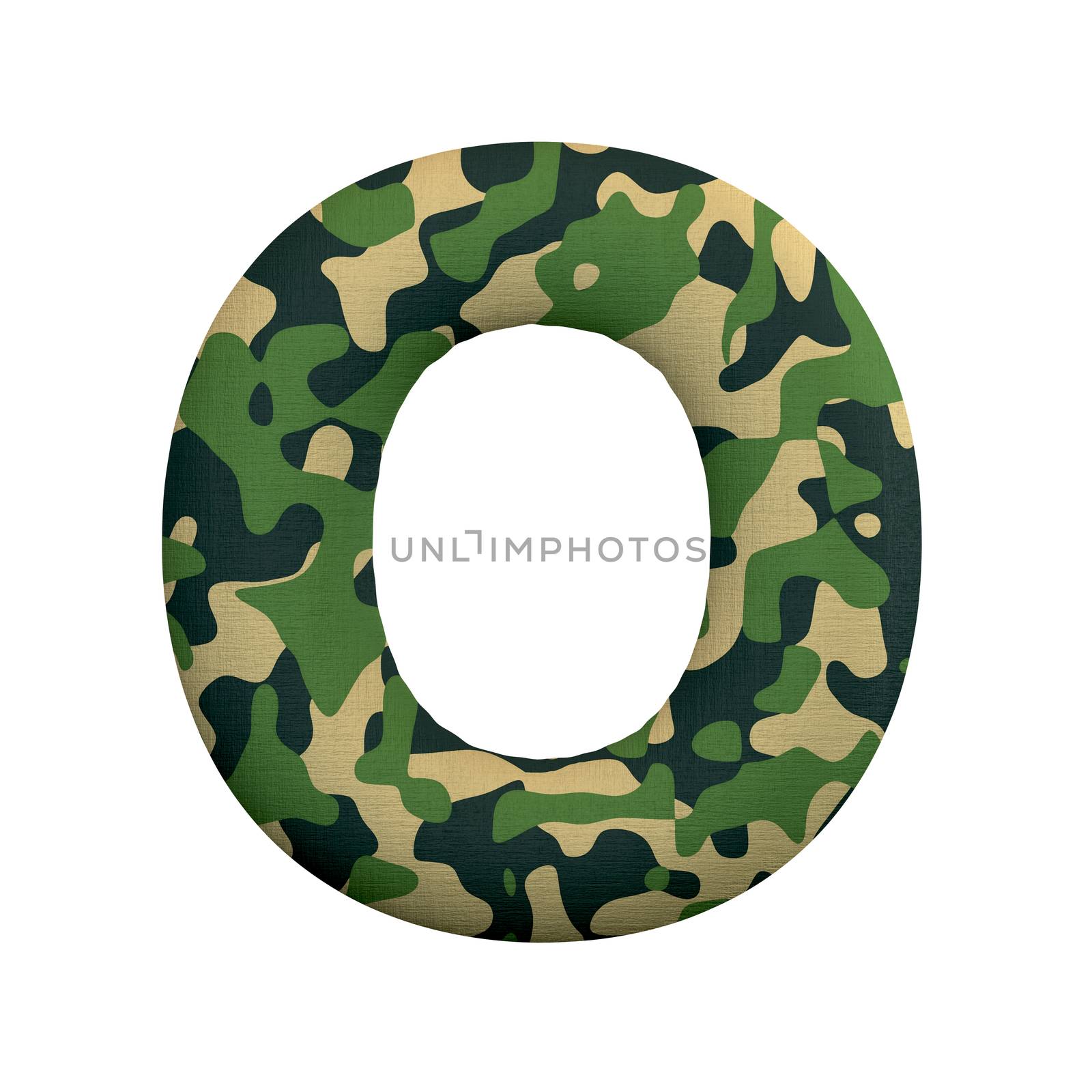 Army letter O - Capital 3d Camo font isolated on white background. This alphabet is perfect for creative illustrations related but not limited to Army, war, survivalism...