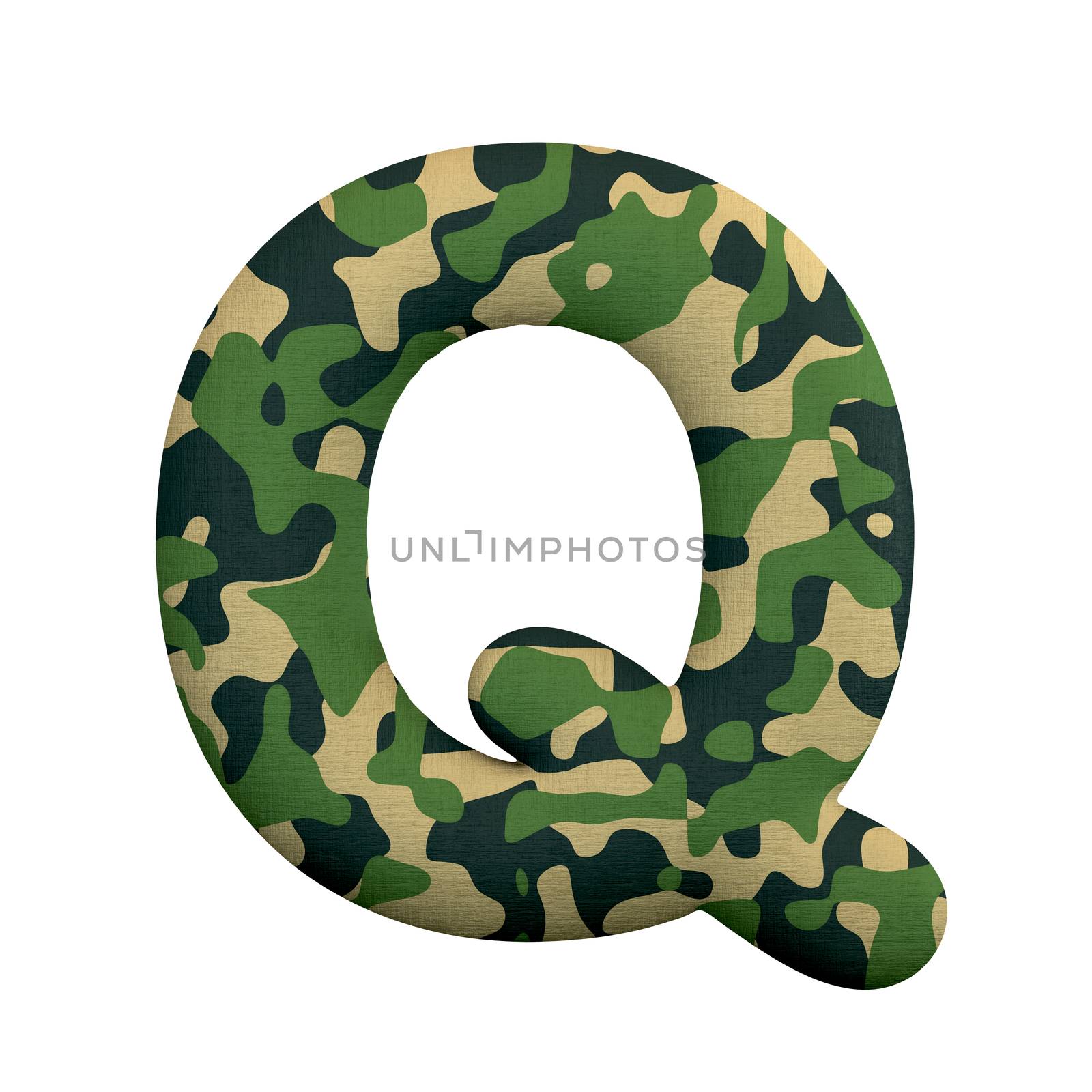 Army letter Q - Upper-case 3d Camo font - Army, war or survivalism concept by chrisroll