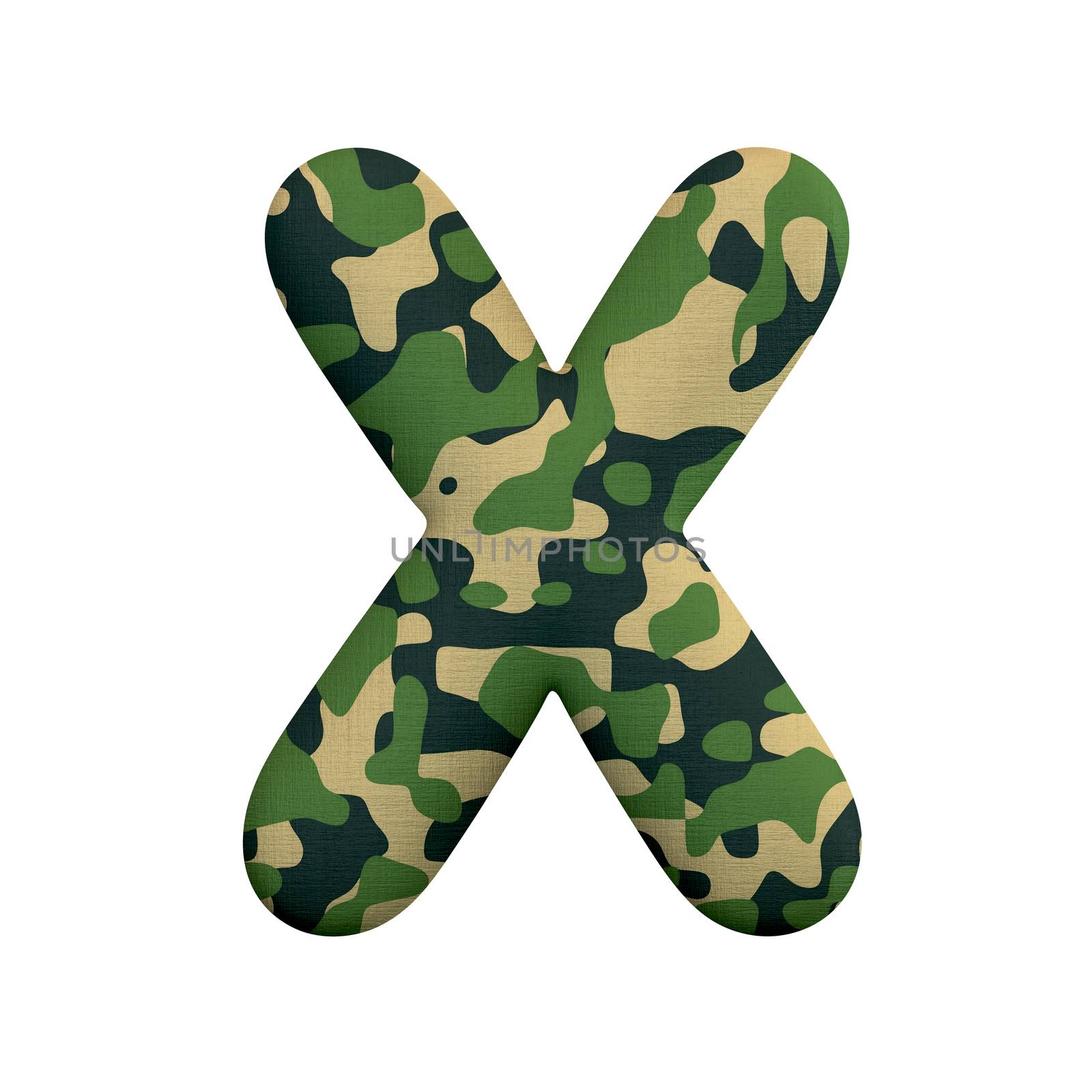 Army letter X - Capital 3d Camo font isolated on white background. This alphabet is perfect for creative illustrations related but not limited to Army, war, survivalism...