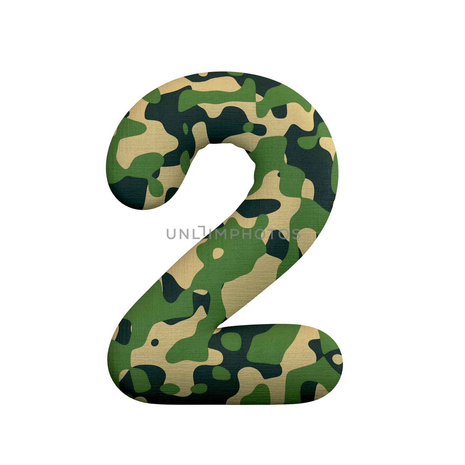 Army number 2 - 3d Camo digit isolated on white background. This alphabet is perfect for creative illustrations related but not limited to Army, war, survivalism...