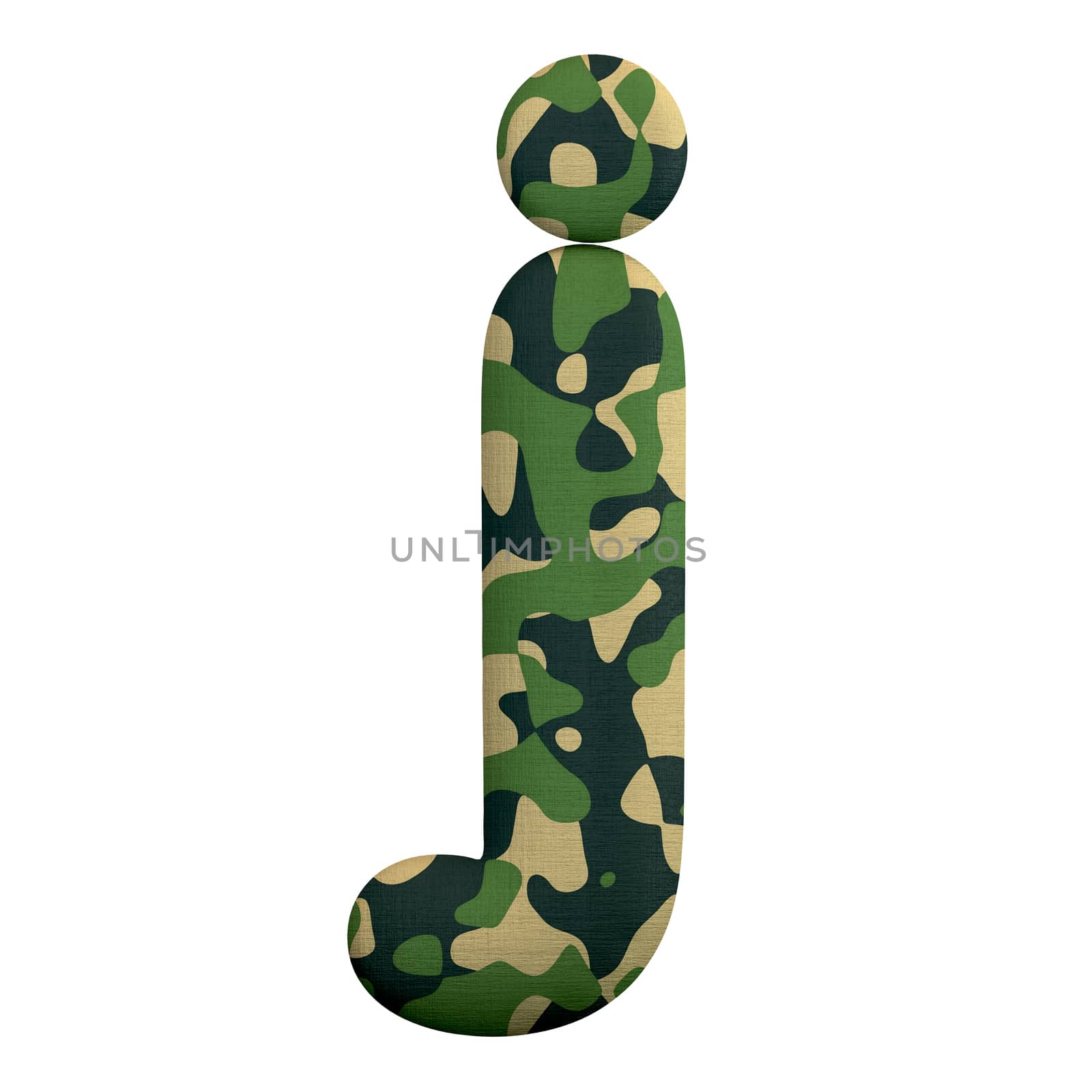 Army letter J - Lower-case 3d Camo font isolated on white background. This alphabet is perfect for creative illustrations related but not limited to Army, war, survivalism...