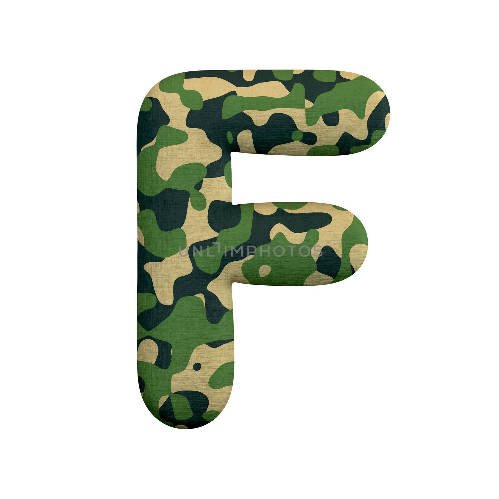 Army letter F - Capital 3d Camo font isolated on white background. This alphabet is perfect for creative illustrations related but not limited to Army, war, survivalism...