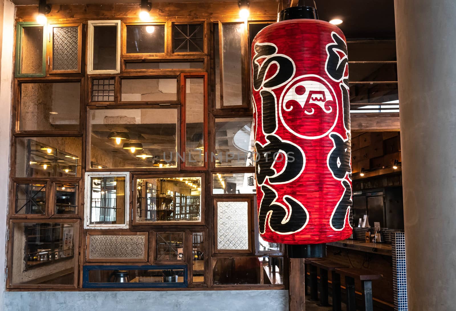 Close-up of Decorating the shop with lamps at Restaurant Japanese style in Chiang Mai, Thailand.