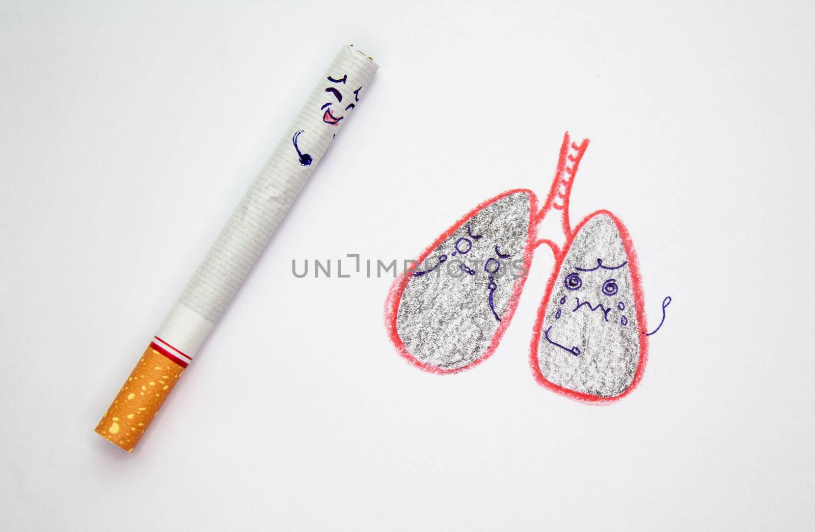 World No Tobacco Day; Smoking causes lung damage, isolated on white background. by TEERASAK