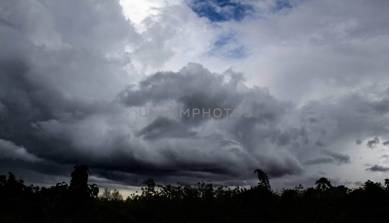 Dark gray dramatic sky with large clouds before rain. by TEERASAK