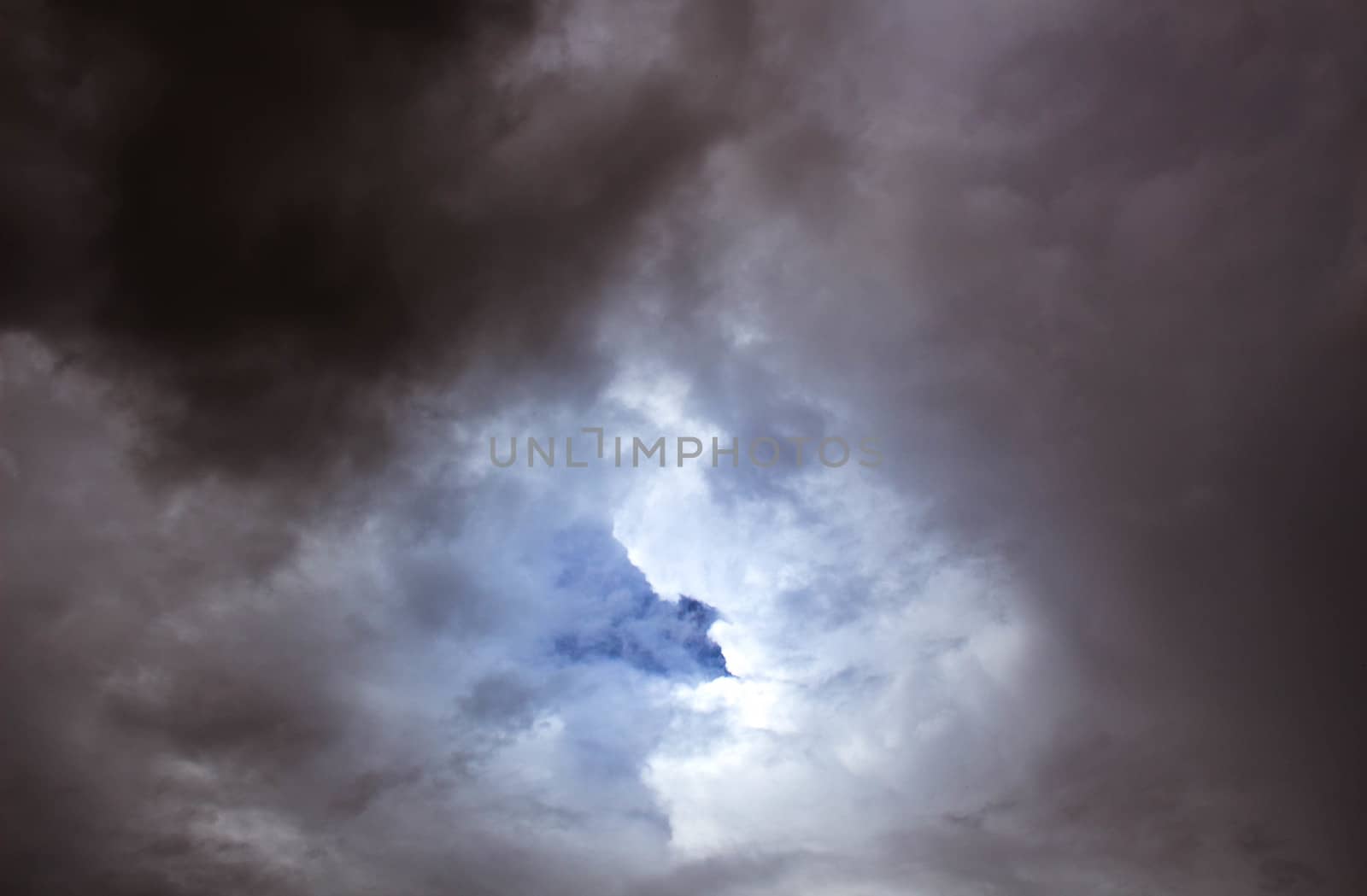 Dark gray dramatic sky with large clouds before rain.