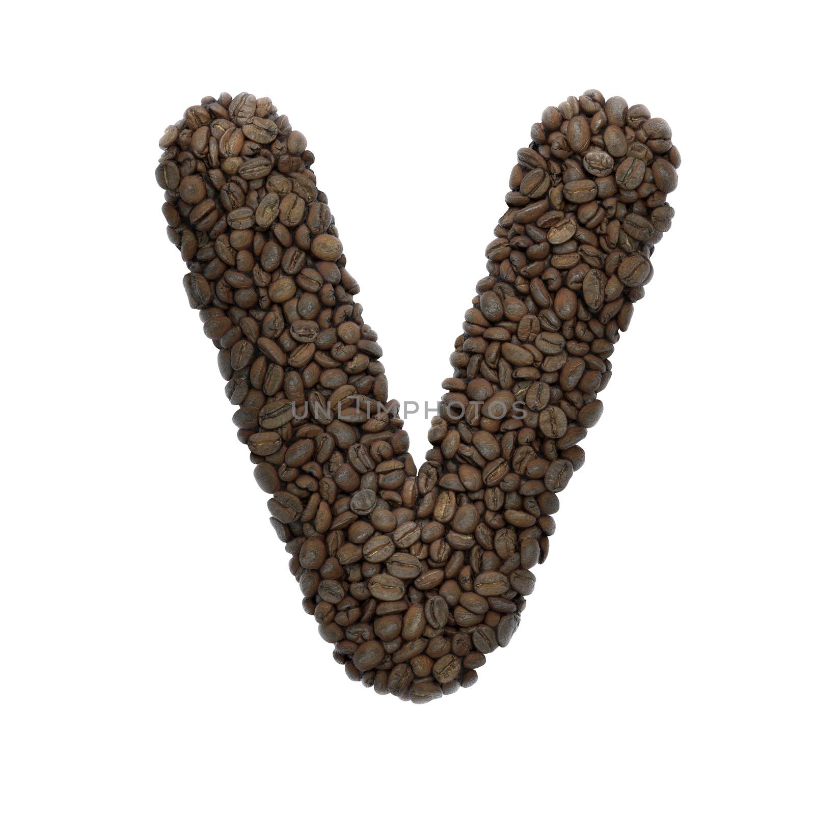 Coffee letter V - Upper-case 3d roasted beans font - suitable for Coffee, energy or insomnia related subjects by chrisroll