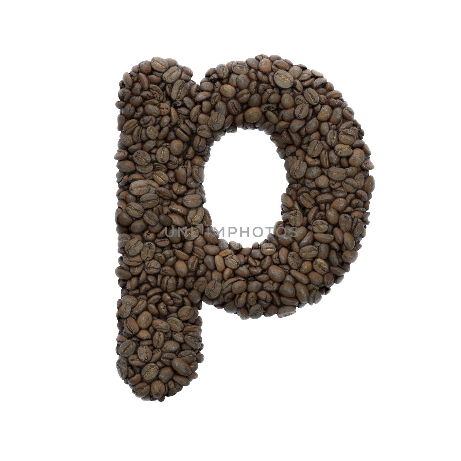 Coffee letter P - Lowercase 3d roasted beans font - Suitable for Coffee, energy or insomnia related subjects by chrisroll