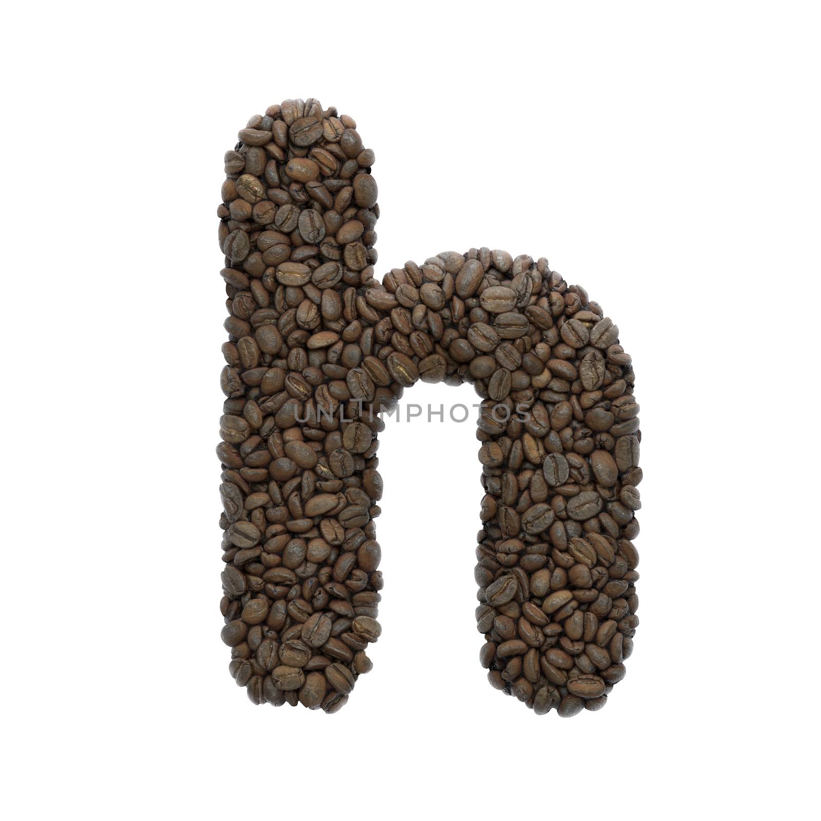 Coffee letter H - Small 3d roasted beans font isolated on white background. This alphabet is perfect for creative illustrations related but not limited to Coffee, energy, insomnia...