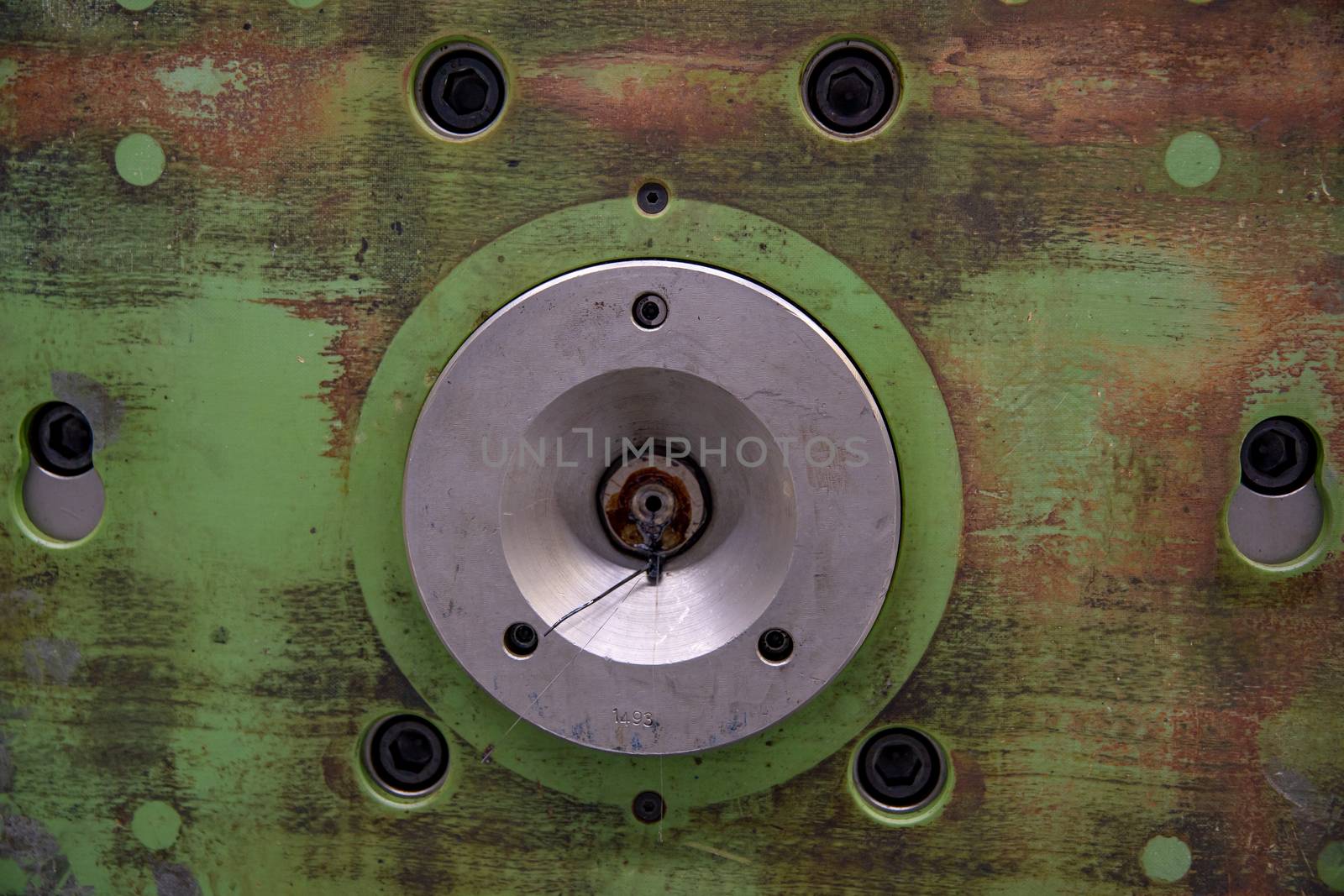 part of metal mold with pressed bearing for rotary axis.