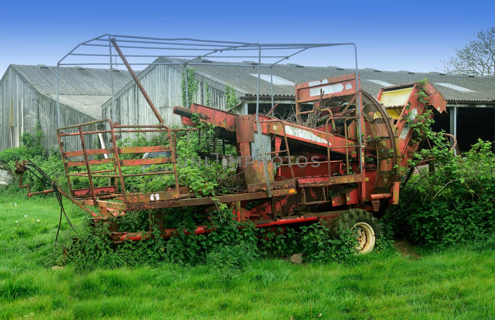 Old and rusting farm equipment.