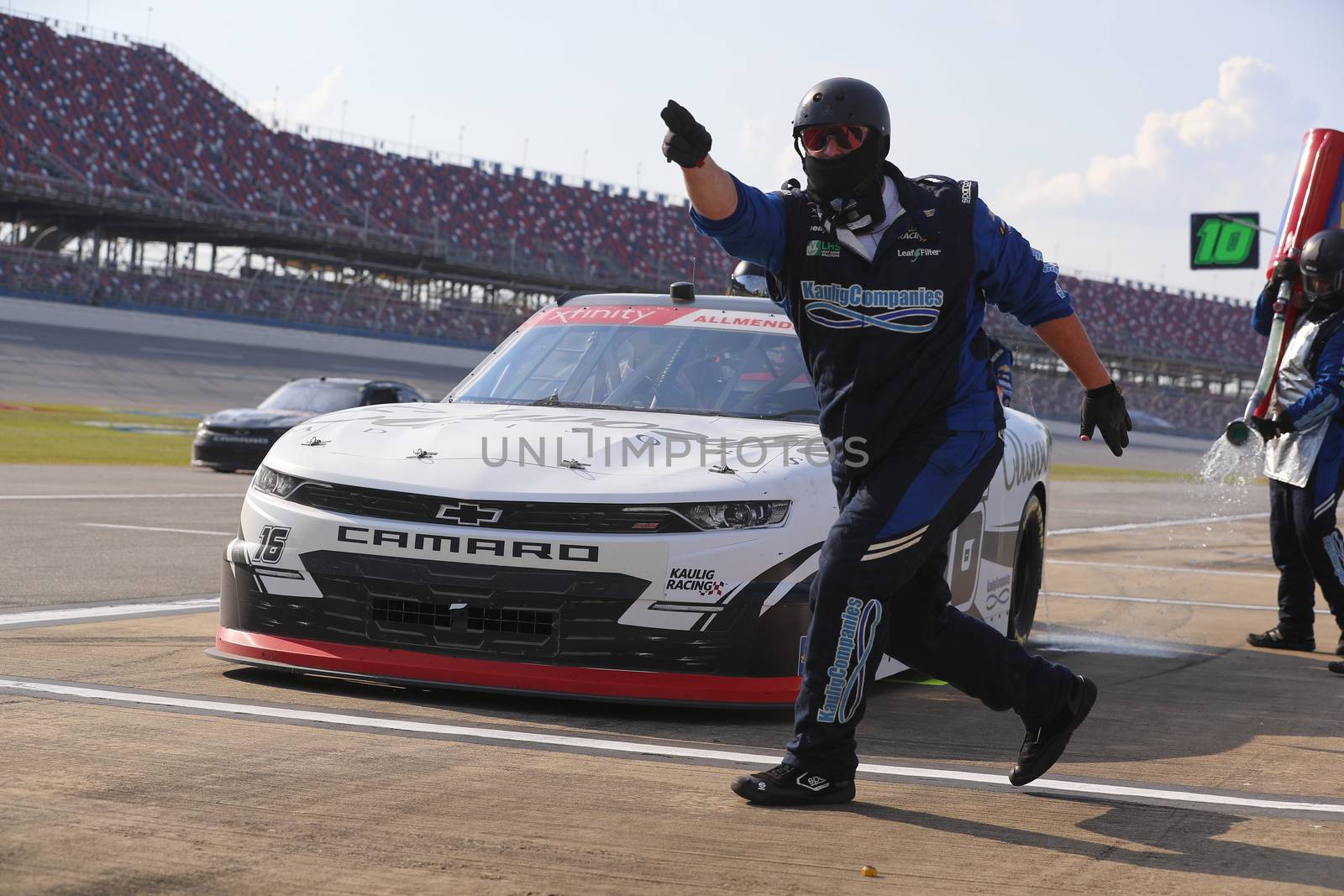 A.J. Allmendinger (16) makes a pit stop for the UNHINGED 300 at Talladega Superspeedway in Lincoln, Alabama.