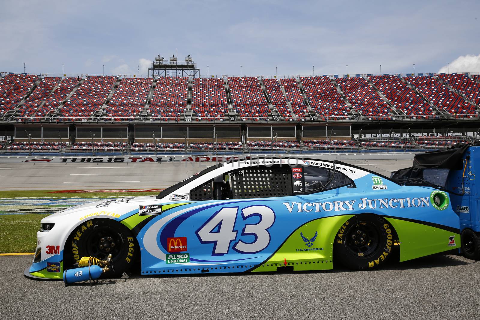 Darrell Wallace, Jr (43) gets ready for the GEICO 500 at Talladega Superspeedway in Lincoln, Alabama.
