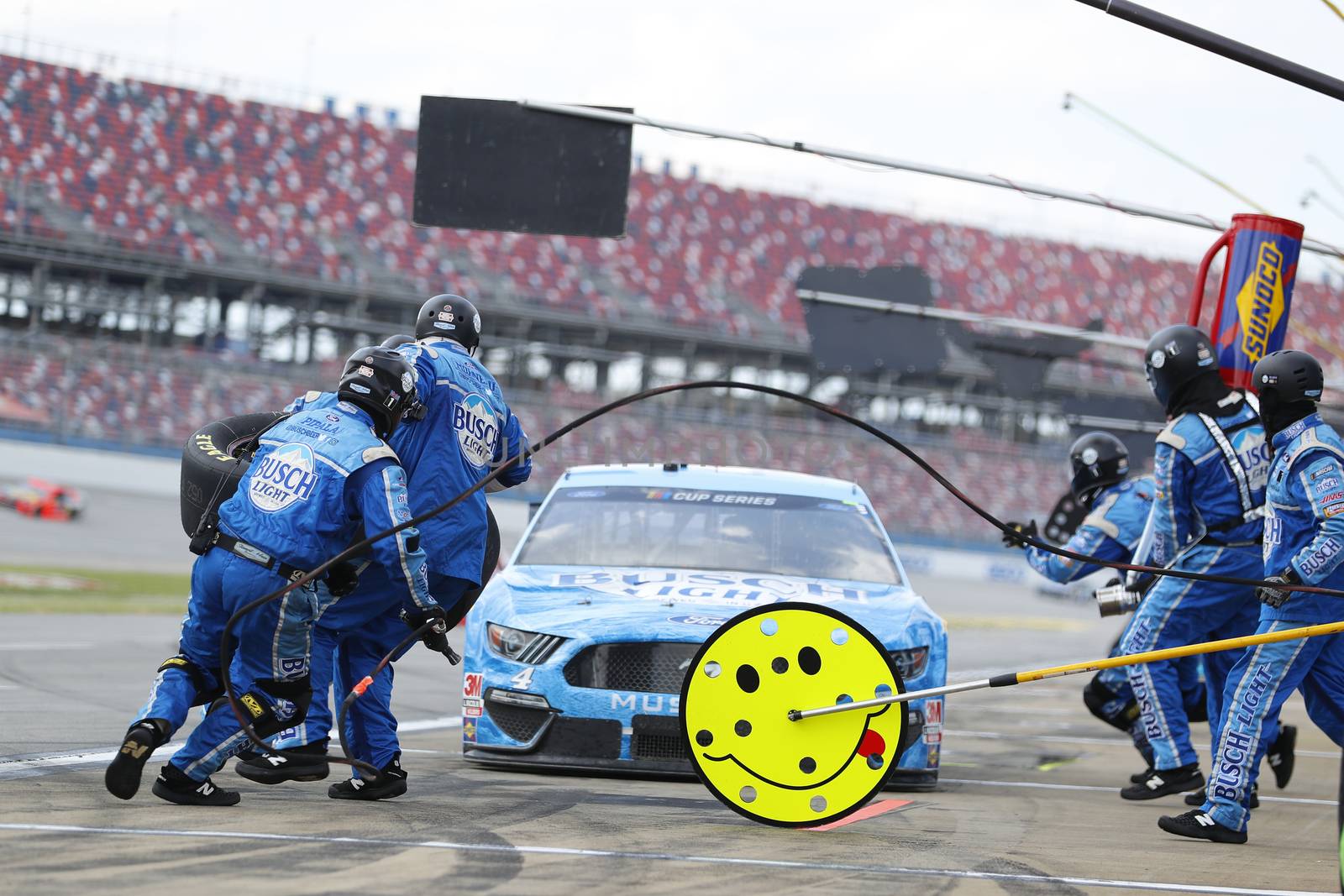 Kevin Harvick (4) makes a pit stop for the GEICO 500 at Talladega Superspeedway in Lincoln, Alabama.