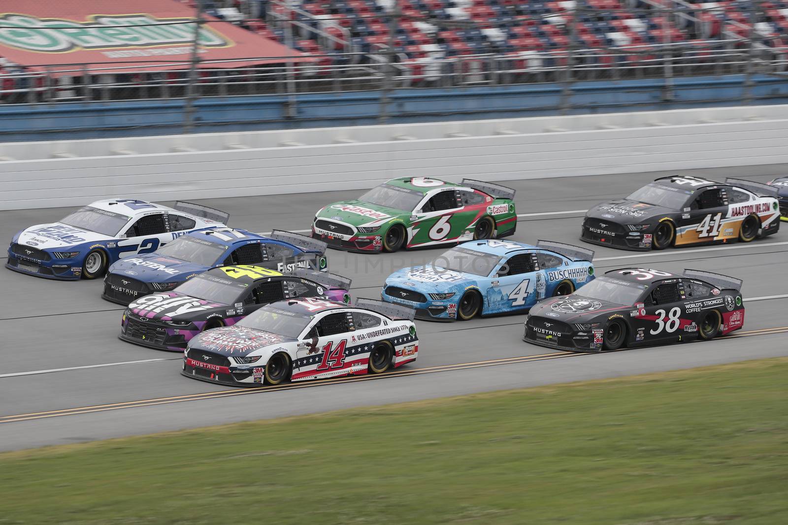 Clint Bowyer (14) races down the dogleg during the GEICO 500 at Talladega Superspeedway in Lincoln, Alabama.