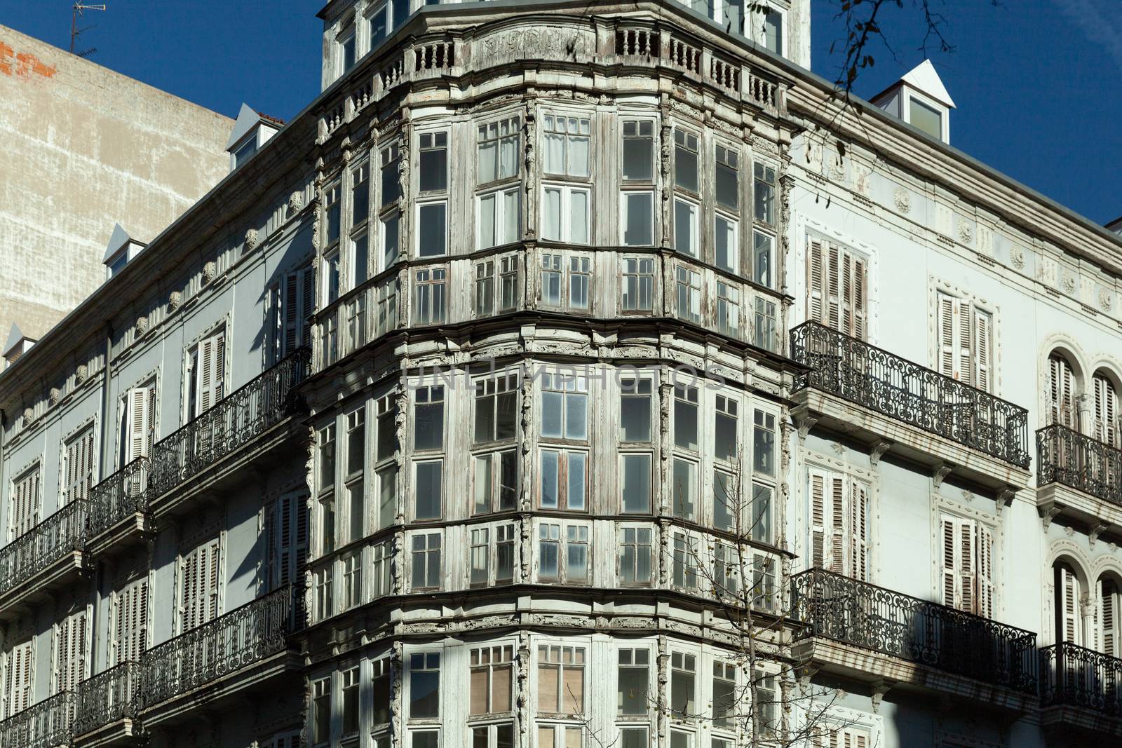 Valladolid, Spain - 10 December 2018: Typical architecture of Northern Spain, Calle Miguel iscar 17