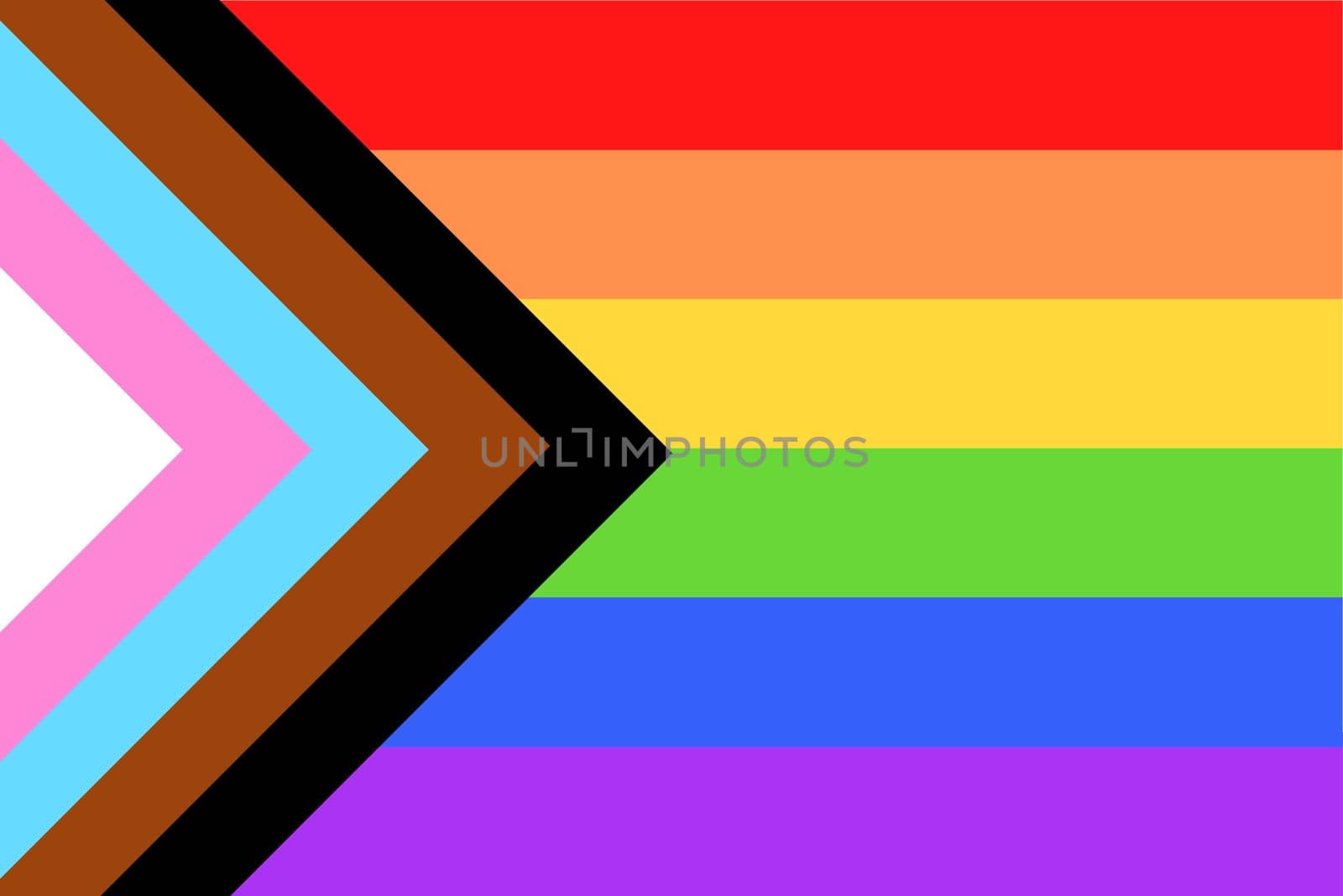 Illustration of colorful new Social Justice / Progress rainbow pride flag / banner of LGBTQ (Lesbian, gay, bisexual, transgender & Queer) organization. June is celebrated as the Pride Parade month