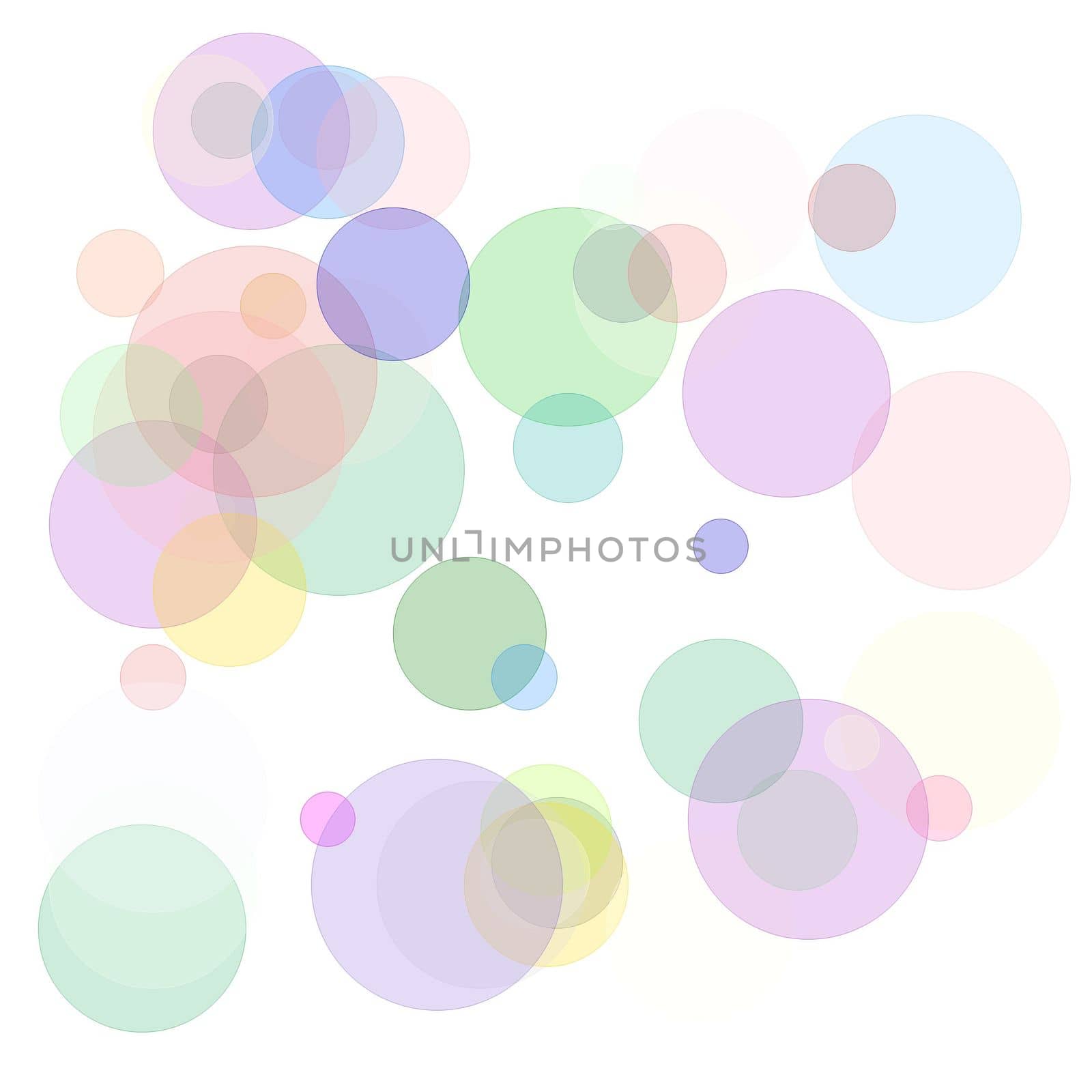 Abstract minimalist blue pink grey white yellow green red violet brown illustration with circles and white background