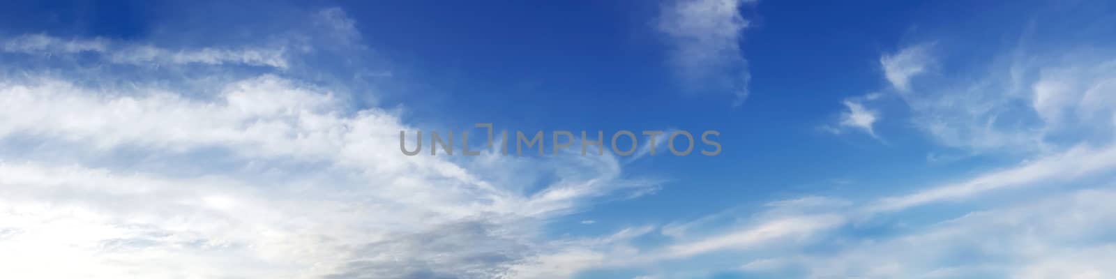 Panorama sky with cloud on a sunny day. Beautiful cirrus cloud.