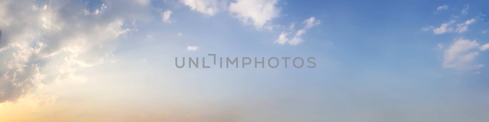 Dramatic panorama sky with cloud on twilight time. Panoramic image.