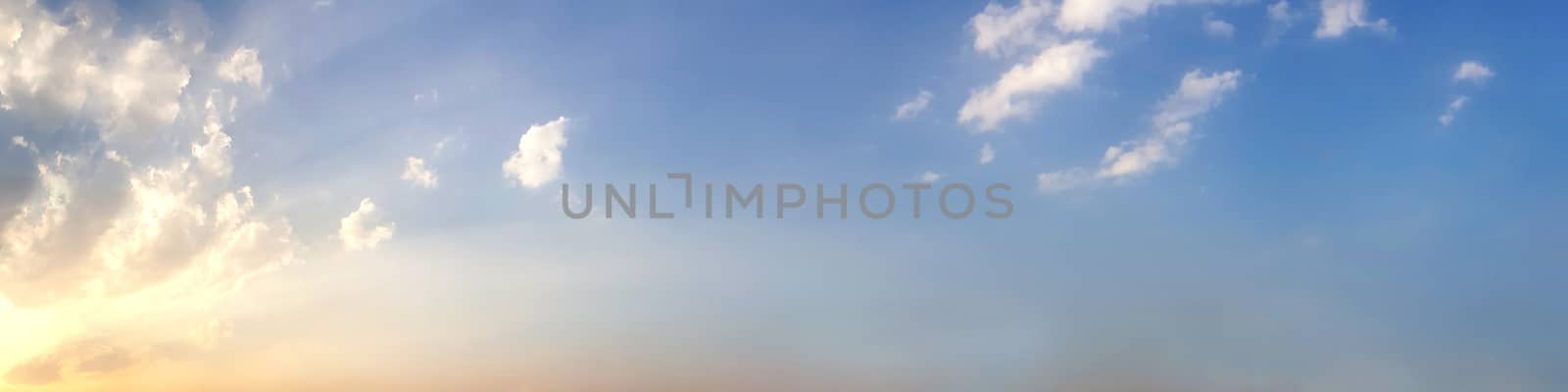 Dramatic panorama sky with cloud on twilight time. Panoramic image.