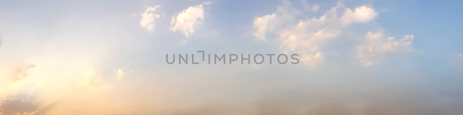 Dramatic panorama sky with cloud on twilight time. Panoramic image.