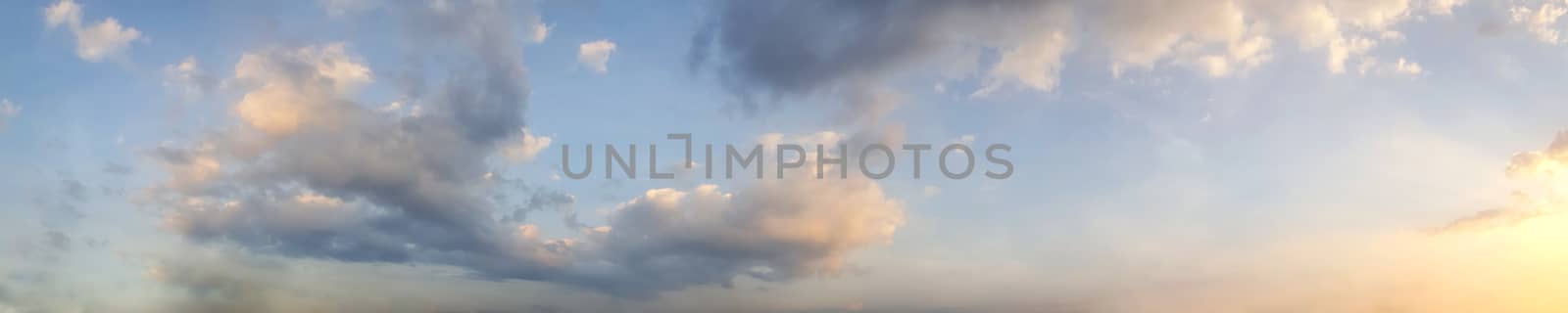 Dramatic panorama sky with cloud on twilight time. Panoramic image.