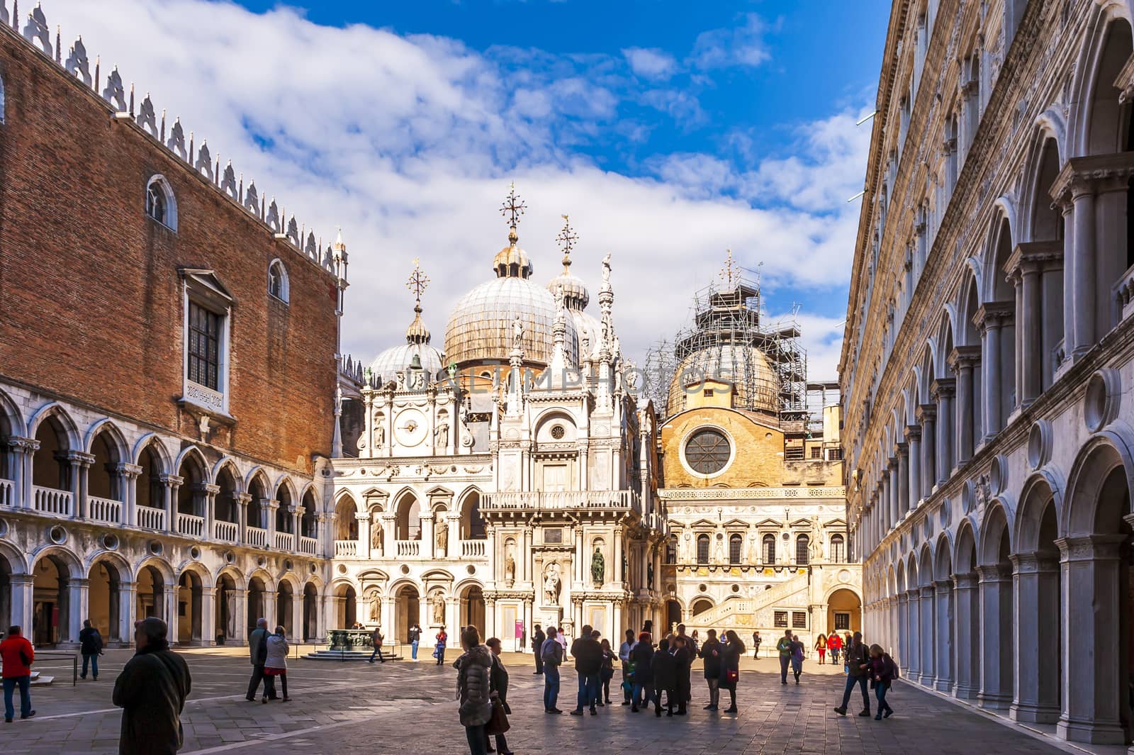 The inner courtyard of the Doge's Palace and the Basilica, Piazza San Marco in Venice in Veneto, Italy by Frederic