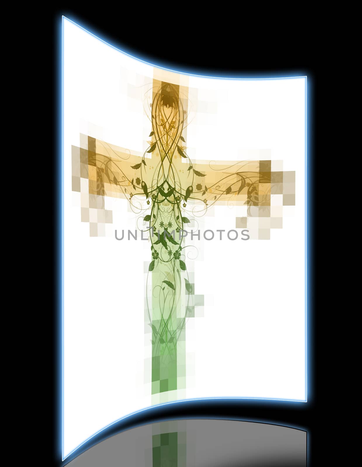 Green Floral Cross made with bevel and  emboss effect