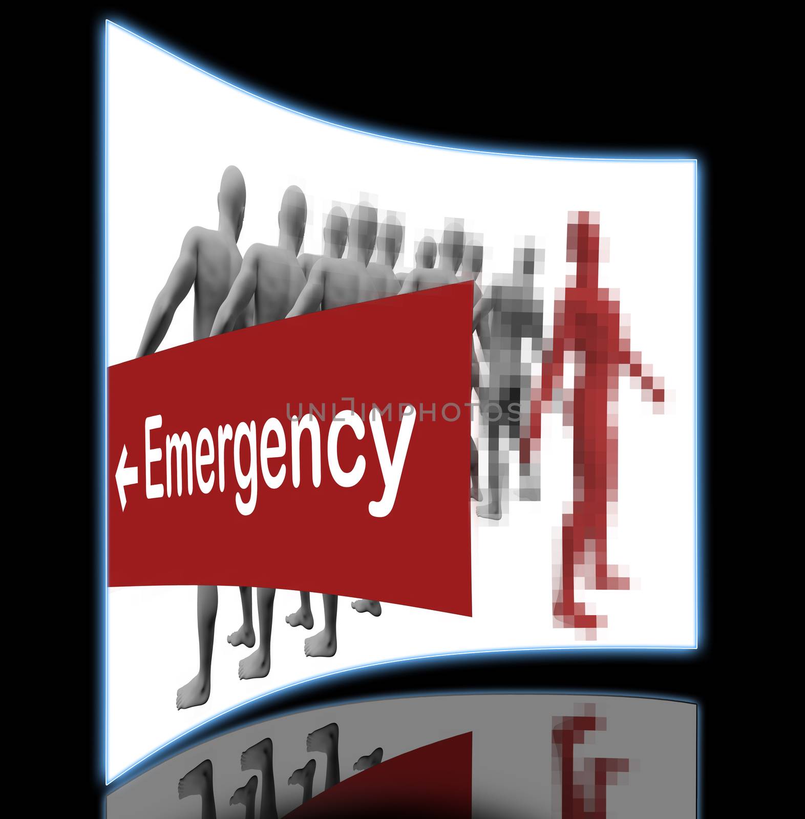 Standing Out From The Crowd with text emergensy made in 3d software