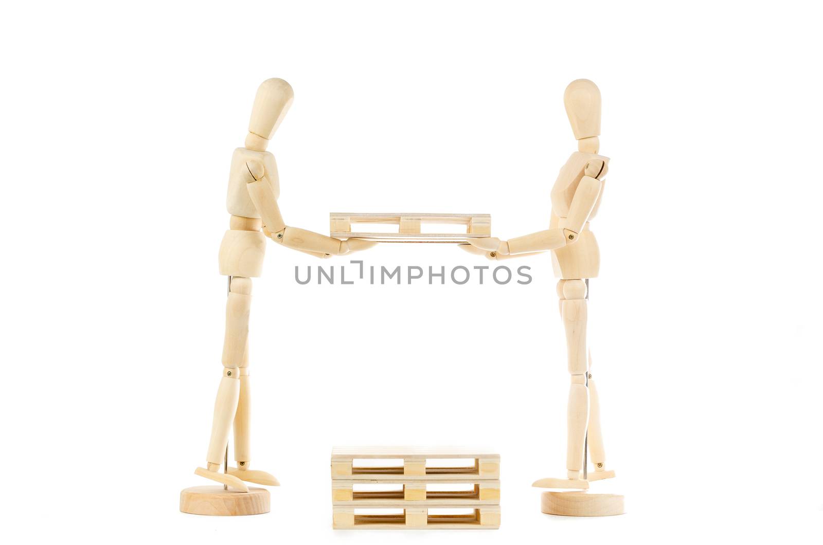 two wood dummy transporting pallets isolated on white background