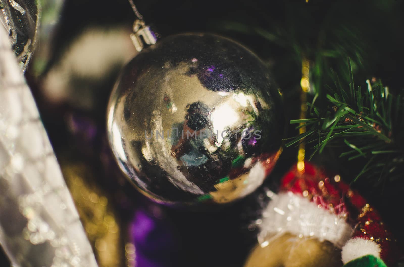 Christmas sphere hanging on a Christmas tree