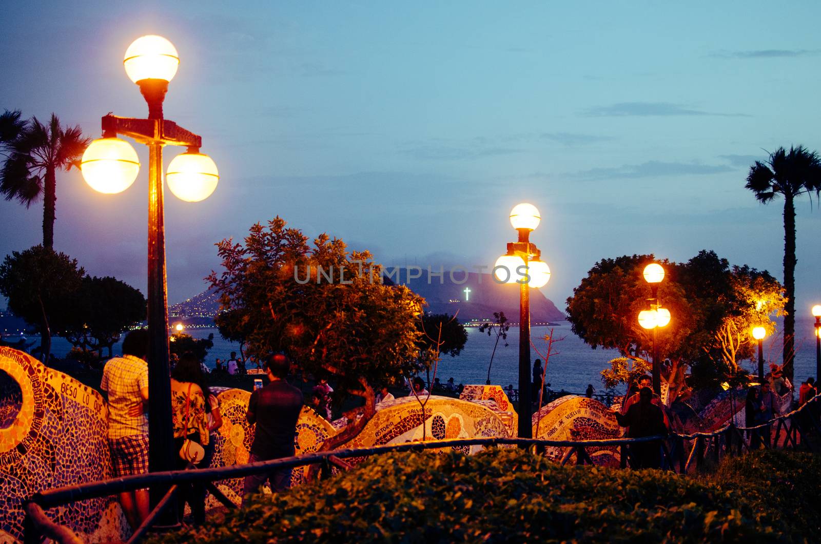 View of Night Love Park in Miraflores, Lima - Peru