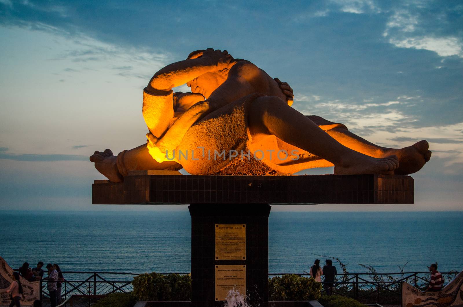 Sculpture of a couple kissing in the Park of Love in Miraflores, Lima - Peru