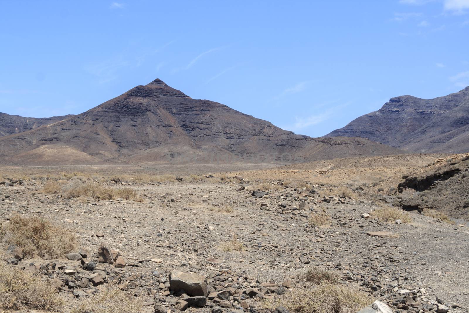 Volcanic landscape in Fuerteventura Island. Part of Canary Islands, Spain.